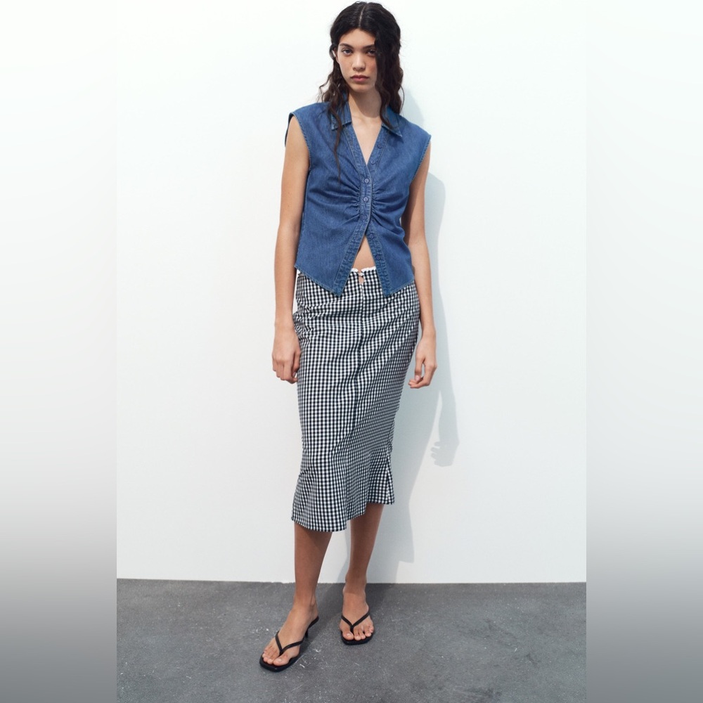 Sleeveless Blue Denim Button-Front Top